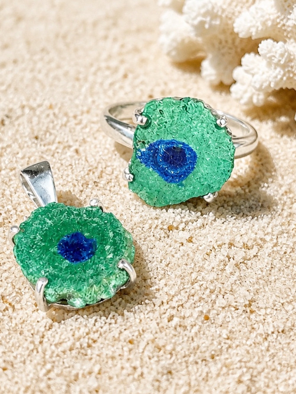 Azurite Malachite Necklace & Ring SET!